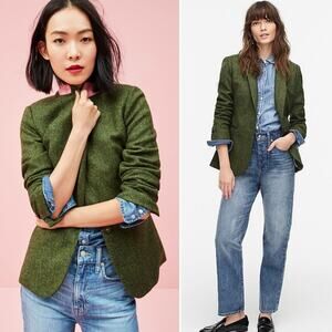 J.Crew Parke Single Button English Wool Herringbone Blazer Jacket Green Size 6